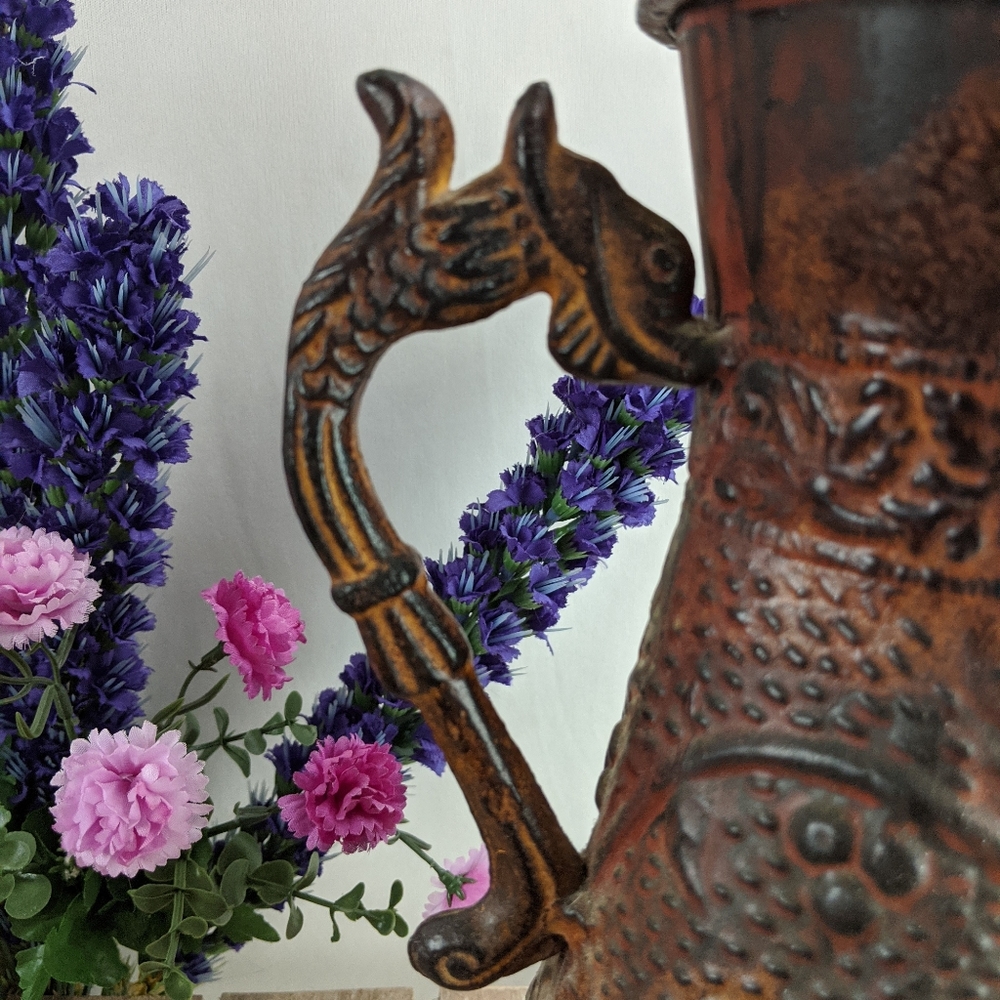 14" Ornate Vintage Style Rusty Heavy Metal Vessel - Picture 5 of 8